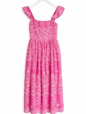 Ina Pink Bandana-Print Smocked Maxi Dress